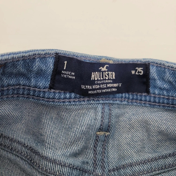 Hollister ultra high rise 3" momshorts vintage stretch shorts distressed hem 25 - Picture 3 of 8